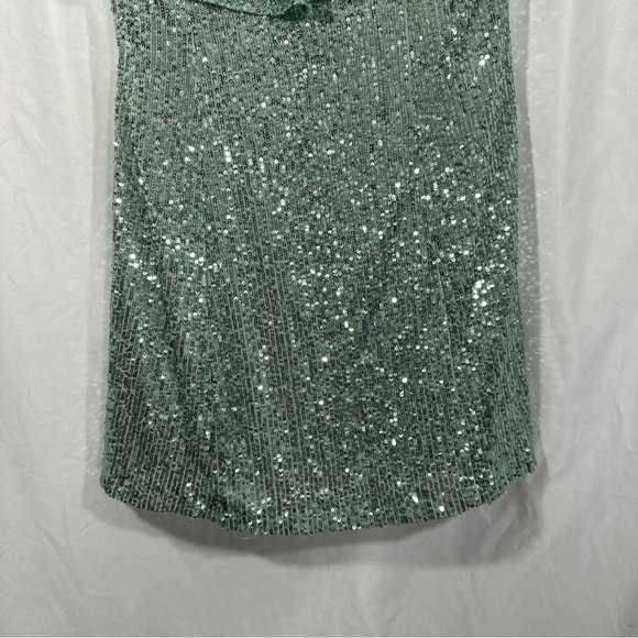 NEW $168 FREE PEOPLE [ 8 ] Frida Sequin Ruffle‎ Minidress in Island Sea Green - Picture 4 of 14